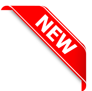 A red corner banner with the word NEW in bold white letters, placed diagonally on the top left corner of a white background.