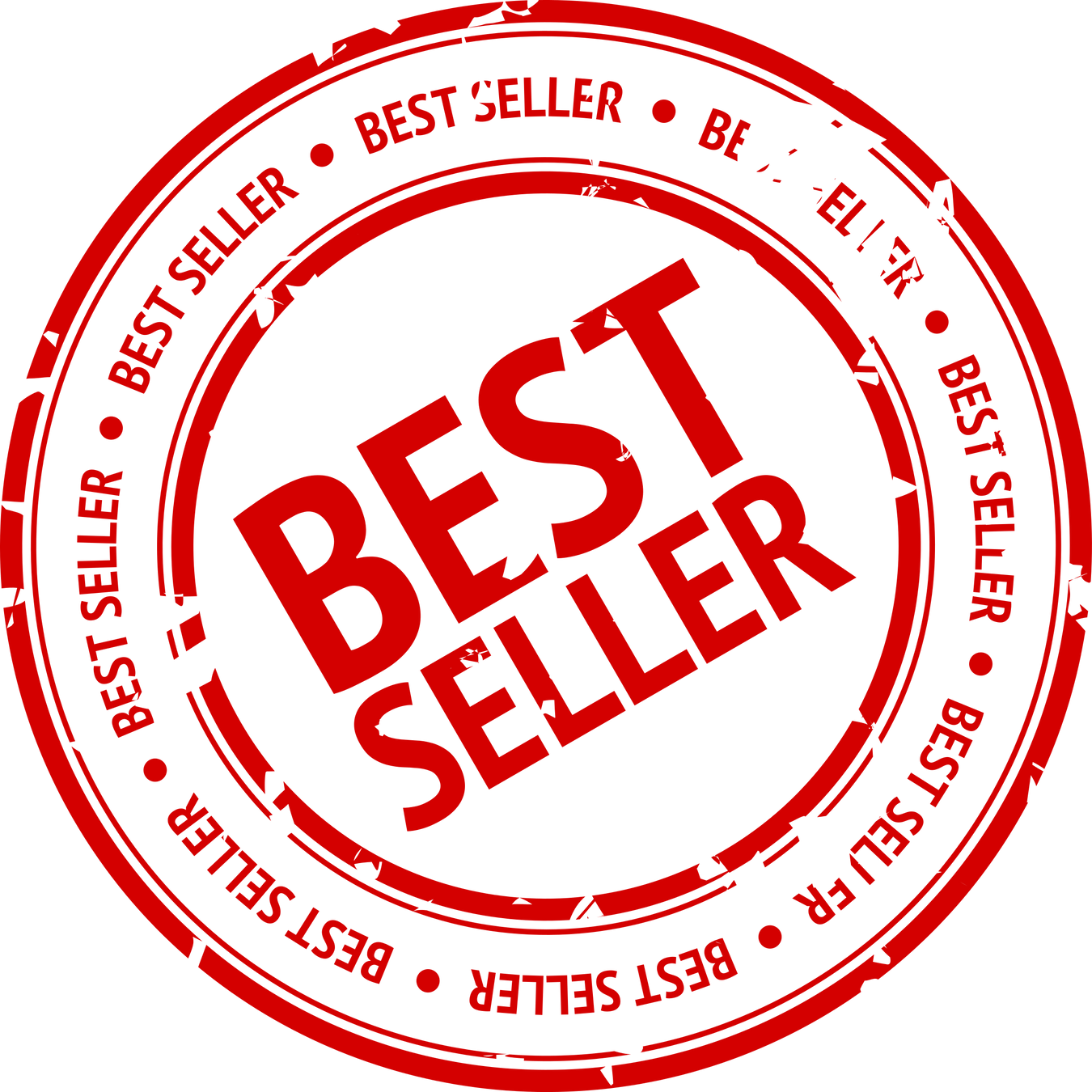 A red, circular stamp with the words BEST SELLER in bold, uppercase letters at the center and repeated along the border in a distressed style.