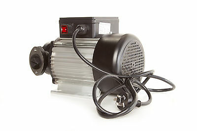 Electric motor pump with a black power cord, black control box, and cooling fan cover, placed on a white background. A visible switch and plug are attached to the unit.