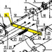 Exploded technical diagram displaying numbered machine parts, including Scintex manure spreader spare components. Part number 14, the Manure Spreader Push Arm Weld Assembly, is highlighted in yellow among black-and-white elements, with various screws and rods labeled throughout for clarity. The diagram provides detailed identification of the Scintex Push Arm Weld Assembly (PATVMANS01).