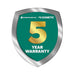 A silver shield badge with a green center displays “FREE SHIPPING,” Enerdrive, Dometic logos, a large gold 5, and “Year Warranty”—promoting features of the Enerdrive DC2DC 100amp/12v Battery Charger/MPPT Reg like dual DC inputs and MPPT solar charging.