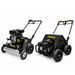 Two black Paddock™ Motorised Lawn Care Bundle – Aerator & 22″ Dethatcher machines, each featuring a Honda GX160 engine and four wheels.