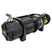 The Sherpa 4x4 Black Edition ‘Colt’ 12,000lb Winch features a steel cable wound around a drum, black housing, durable mounting frame, and eye-catching yellow Sherpa 4x4 branding on the sides. Engineered for demanding recovery situations, this winch delivers powerful performance with ease.