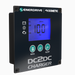 The FREE SHIPPING Enerdrive DC2DC 100amp 12V Battery Charger/MPPT Reg in black features dual DC inputs, a blue digital display reading "Lithium 100A CH1 Chg," four control buttons below, and icons on the left side.