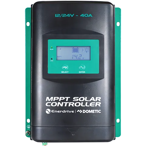 The Enerdrive MPPT Solar Controller w/Display - 12/24V features advanced MPPT control, a digital display (14.2V), 40A support, SELECT and ENTER buttons, and comes with FREE SHIPPING.