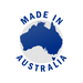 A blue silhouette of Australia is centered in a white circle, with bold blue letters spelling MADE IN AUSTRALIA—perfect for promoting the Paddock Ultimate Diesel Mini Loader & Trailer Bundle by Paddock, proudly made Down Under.