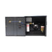 A gray Gespasa Box Diesel Treatment System by Gespasa, with its door open to show internal components for diesel treatment and contamination prevention, has two locks and a blue security cable attached to the door.