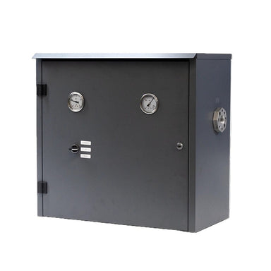 The Gespasa Box Diesel Treatment System by Gespasa is a gray metal control box with two dials, a knob, and three labeled switches on the front plus a circular right-side connector for automatic fuel filtration.