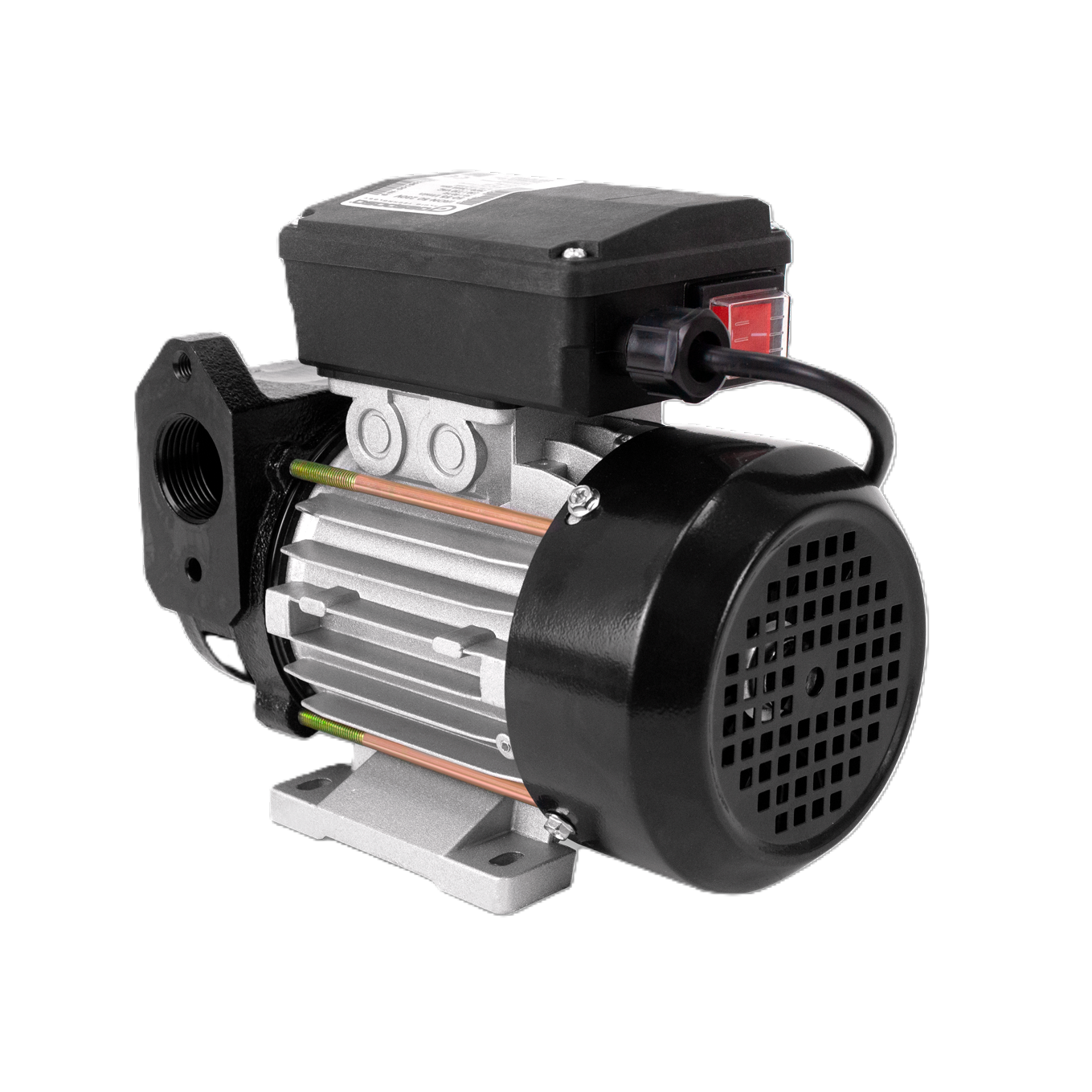The Gespasa Box Diesel Treatment System by Gespasa is a black and silver electric motor pump with a protective casing, power cable, and vents for effective fuel filtration, designed for diesel applications and shown on a white background.