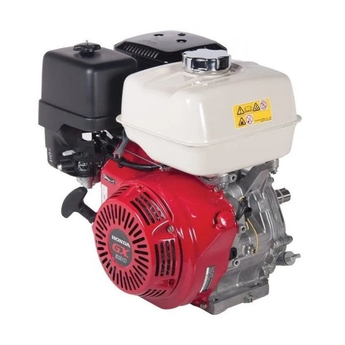 The Paddock Tracked Lifting/Tipping Power Barrow (800kg capacity) by Paddock is powered by a Honda GX160 engine with a red recoil starter cover, white fuel tank, and black air filter for industrial and agricultural use.