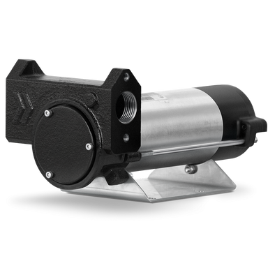 The Gespasa Diesel Transfer Pump 45L/min features a metallic cylindrical body, black front casing, and visible threaded inlet/outlet ports, all mounted on a metal base and shown against a plain white background.