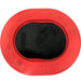 A bright red oval frame with a glossy black surface resembles a Paddocks Loncin Air Filter (SPTBFM04). The background features a textured, light gray fabric.