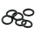 Six black rubber Scintex Air Diaphragm Pump Air O-Rings (Set of 6) are arranged in a scattered pile on a white background.