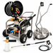 Paddock™ 3,600 PSI Pressure Washer Start-up Bundle featuring a hose reel, a 3-nozzle surface cleaner attachment, a detergent spray gun, and a long spray wand.