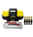 The Sherpa 4x4 'BIG V4' Air Compressor (400 L/min) & Digital Tyre Deflator Bundle is ideal for 4WD tyre inflation, featuring red and black cables, a black and yellow case, a silver adapter, and four gold and black connectors.