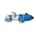 A Scintex Horizontal Bilge Pump 70 LPM Automatic Level Sensing, blue and white with a cylindrical body, grated intake, upward-facing pipe outlet, power cord, and product label on the side.