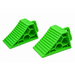 Two lime green, heavy-duty Sherpa 4x4 Wheel Chock set pieces with a ribbed surface and a hollow hexagonal side pattern.