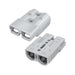 A pair of Sherpa 4x4 Anderson Plug 175A connectors, each in gray with grooved sides and metal terminals marked with plus and minus signs, are shown side by side on a white background—ideal for high-current battery connections or use as a dependable terminal solution.