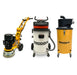 The Paddock Concrete Floor Grinders 250mm with Vacuum and Dust Separator Bundle includes a yellow grinder, white/gray industrial vacuum with hose, and a yellow dust separator on wheels, displayed against a white background.