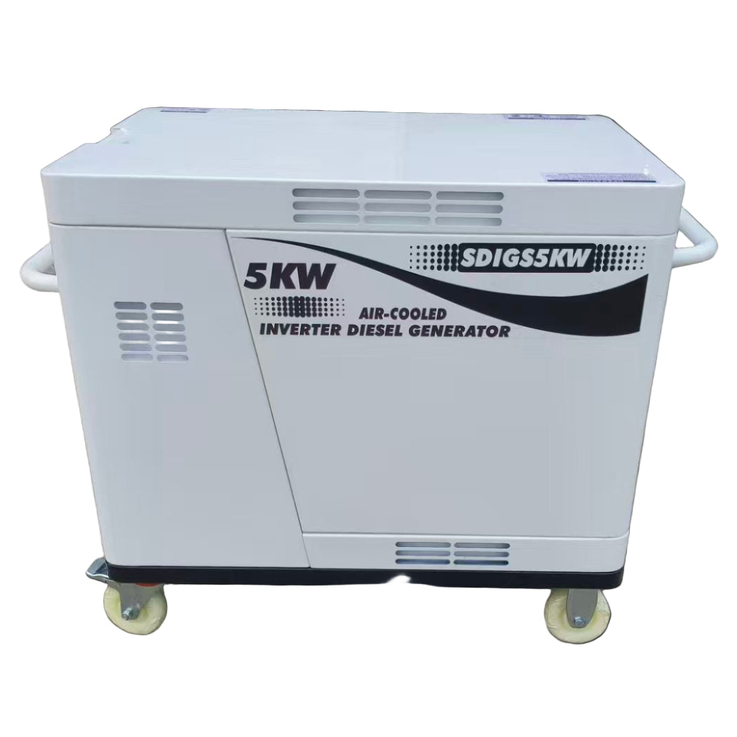 The Paddock Diesel Inverter 5kW Generator by Paddock features wheels, ventilation grills, and transport handles—making it an excellent emergency backup power solution.