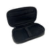 A black zippered carrying case with an open lid, featuring a mesh pocket on the top and an elastic strap inside the bottom compartment, all lined with soft fabric—perfect for safely storing your Sherpa 4x4 Digital Tyre Deflator & Gauge with Quick Connect Fittings.