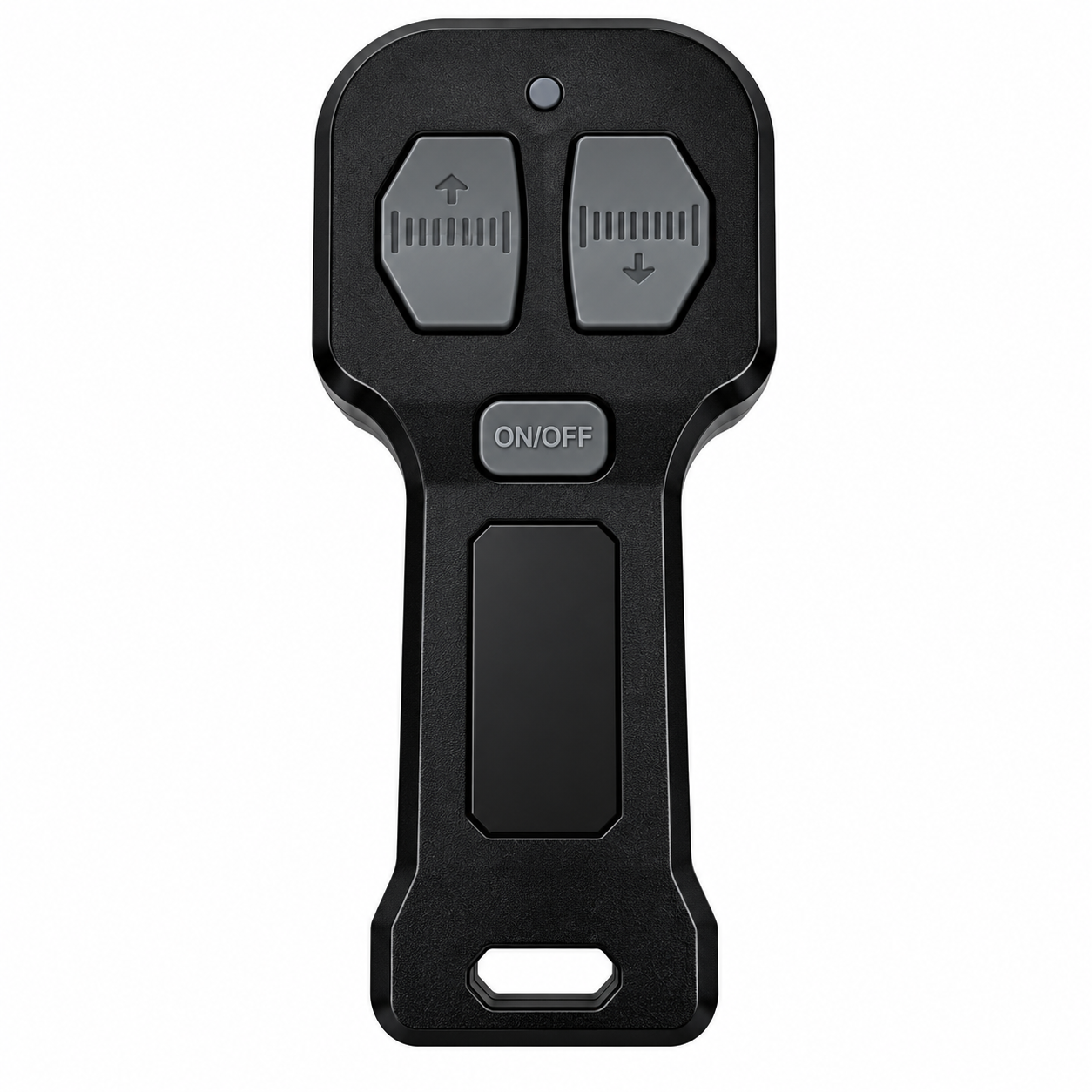 Handheld remote control for the Sherpa 4x4 Hydraulic Winch, featuring an on/off button and two directional buttons with up and down arrows.