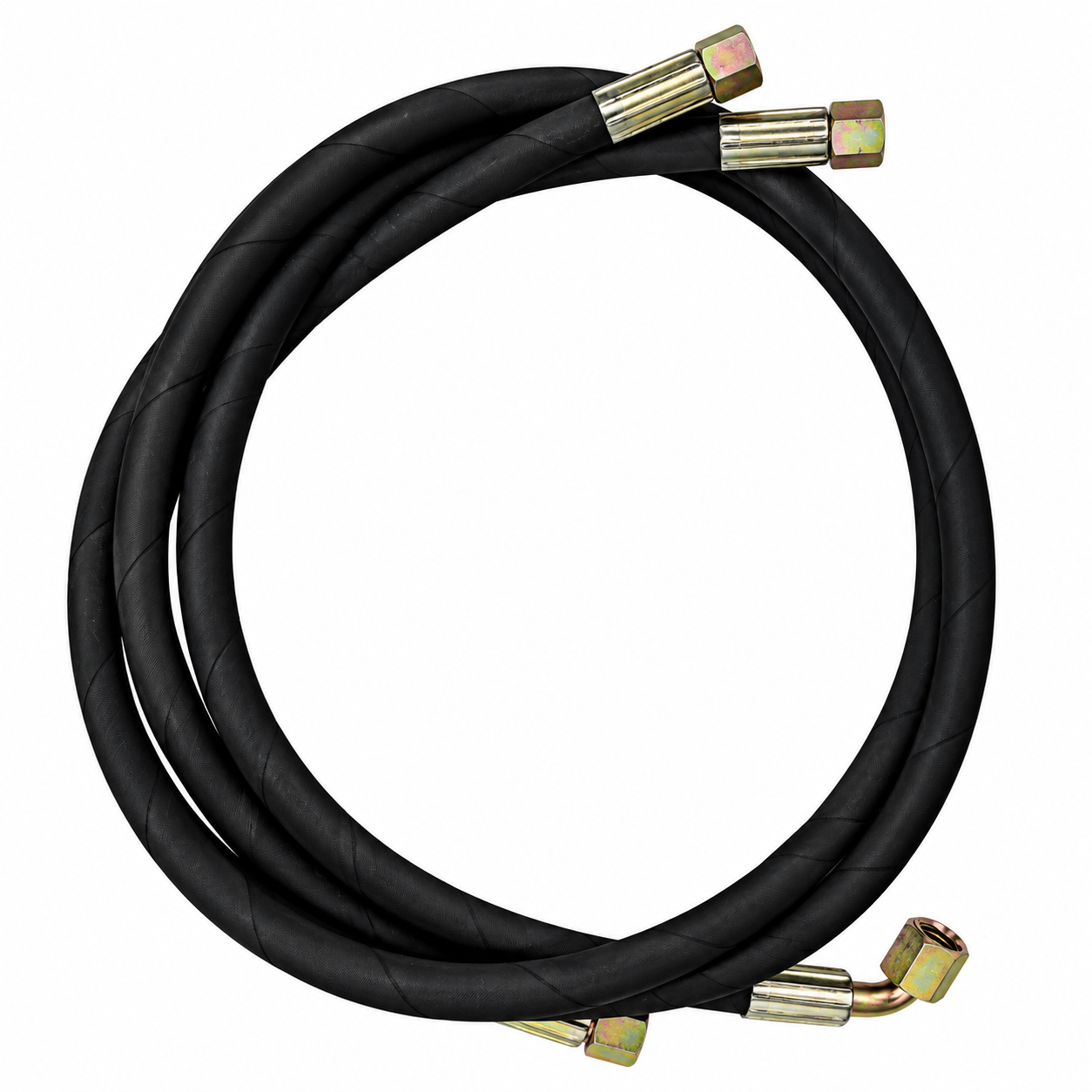 Coiled black hydraulic hoses with threaded metal fittings for a Sherpa 4x4 Hydraulic Winch.