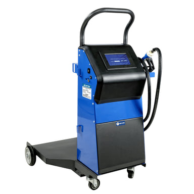 The Scintex Mobile DEF / AdBlue Dispensing Kit is a blue and black industrial machine on wheels with a handle, digital display, and hose, designed for easy mobility and professional use.
