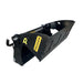 The Paddock 4in1 Bucket, a black skid steer loader attachment by Paddock, is shown on a white background. Designed for construction or landscaping, it features reinforced sides and a serrated edge for efficient digging or scooping.