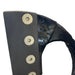 Close-up of a black metal blade with three hex screws and “350 (14)” engraved on the side, set against a plain background—part of the Paddock 350mm (14″) Stump Planer Attachment by Paddock, designed for efficient stump removal with mini loaders.