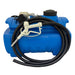 The Paddock Adblue Ute Tank is a blue plastic storage tank with a black screw cap, pump, and coiled black hose connected to a white spray nozzle, shown against a plain white background.