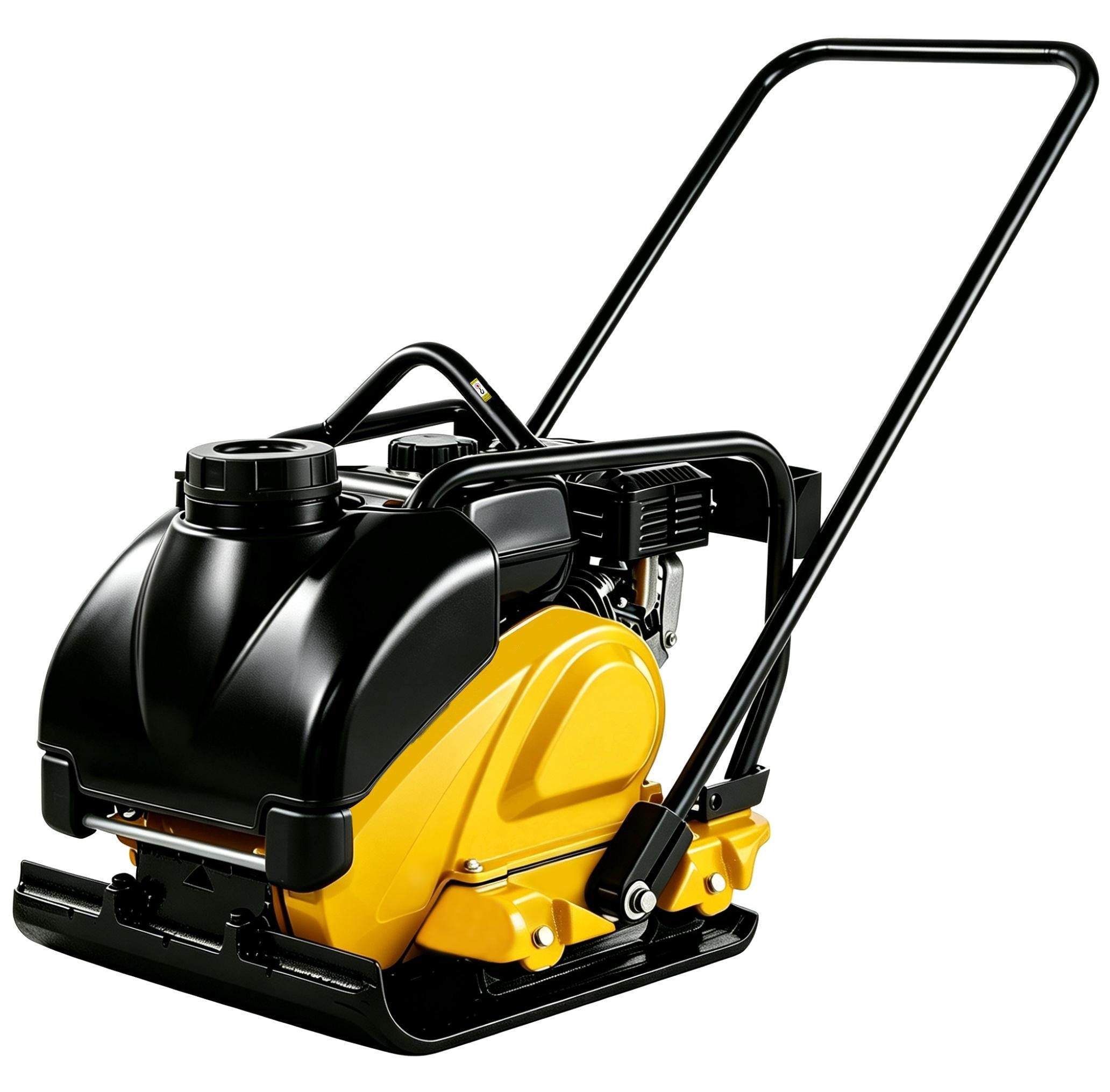 The Paddock Plate Vibrator Compactors by Paddock feature a yellow and black design with a sturdy metal handle, ideal for compacting soil or asphalt in construction and landscaping.
