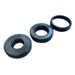 Three round black plastic rings, each labeled M52x0.75mm/2.7in, are displayed diagonally on white—ideal replacement parts for Paddock Motorised Post Drivers by Paddock.