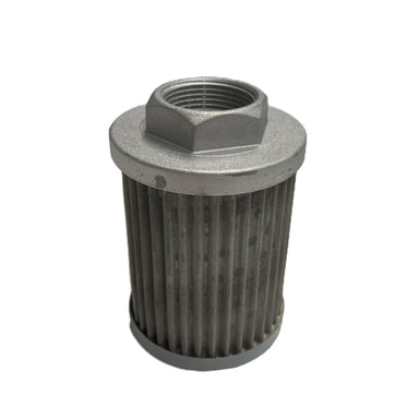 The Paddock Hydraulic Oil Filter (Suits SPEX17SS) is a metal, cylindrical filter with a threaded hexagonal top and pleated sides, designed for SPEX17SS excavators. Shown against a white background.