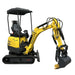 The Paddock Excavator Series 17, featuring a yellow body, black tracks, hydraulic arm, open cab with plastic-covered seat, and “Paddock” label on the arm, is shown isolated on a white background. Includes 6 attachments bundle.