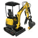 A Paddock Excavator Series 17 with a 6 Attachments Bundle is parked indoors on a concrete floor in front of a grey wall.