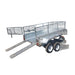 The Paddock Mini Loader & Excavator Alloy Equipment Trailer by Paddock features two axles, mesh sides, and dual rear loading ramps for easy equipment or material transport; Australian made for durability.