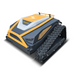The Paddock™ Remote Controlled Mower 3kW Full Electric - 585mm by Paddock is a black and yellow robotic mower featuring tank-like treads, angled edges, a vented side panel, and a lightning bolt symbol on top. Powered by a lithium iron phosphate battery, it is designed for outdoor or rough terrain use.