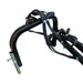 Black metal hydraulic attachment with hoses and connectors, designed for heavy machinery or agricultural equipment such as the Paddock™ PTO Offset Verge Flail Mower by Paddock, isolated on a white background.