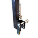 Close-up of a black metal adjustable hitch or mounting bracket with a silver pin, attached to a vertical metal post featuring multiple holes for height adjustment—designed for securely attaching heavy-duty implements like the Paddock™ PTO Offset Verge Flail Mower by Paddock, or other compatible tractor mowers. Isolated on a white background.