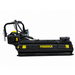 A black Paddock™ PTO Offset Verge Flail Mower with visible hydraulic hoses and warning labels, designed for use with heavy machinery such as tractors or skid steers. This heavy-duty attachment from Paddock features a hydraulic side shift for enhanced versatility, making it ideal for demanding mowing tasks on large properties or roadside verges.