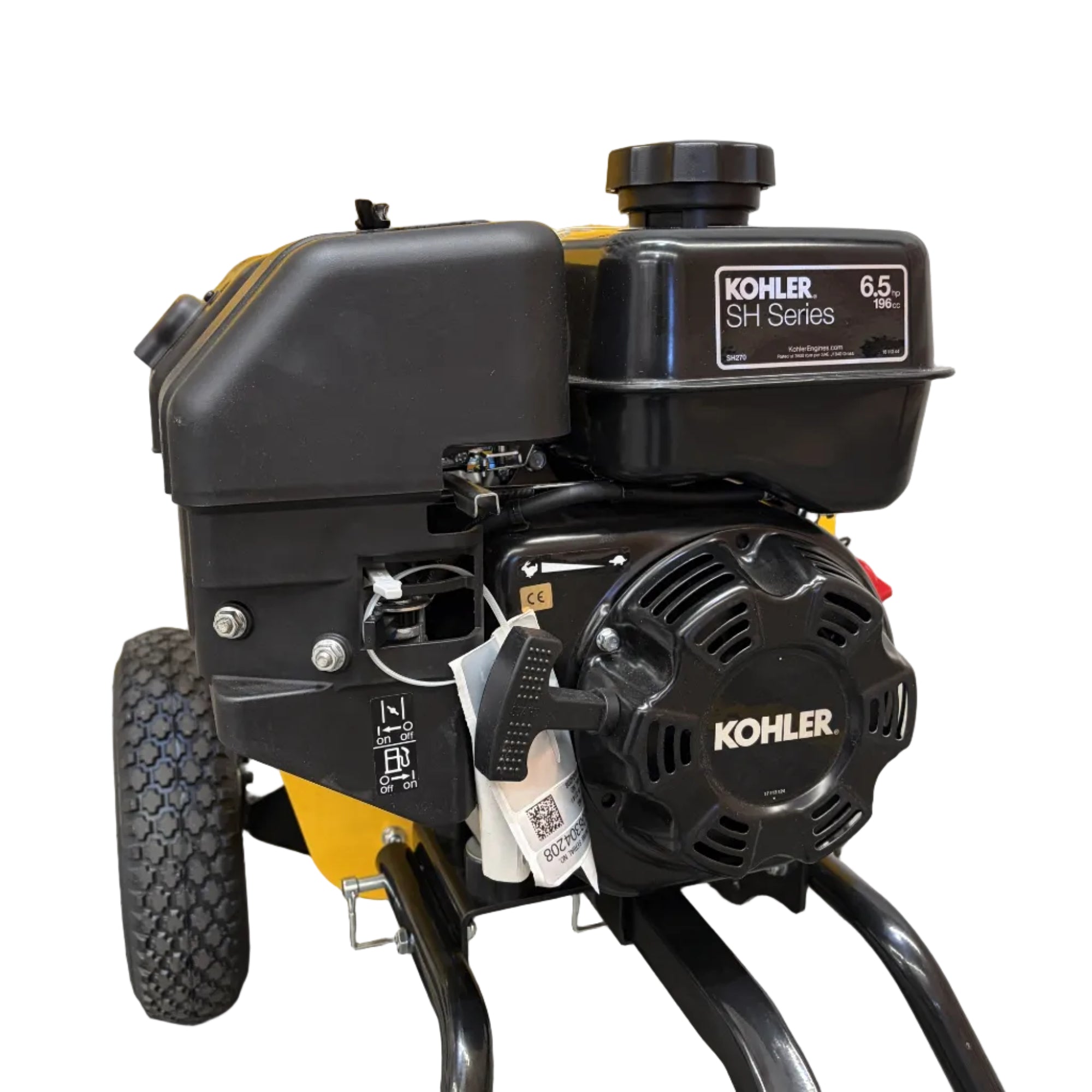 A 6.5hp Kohler engine mounted on a Paddock™ Wood Chipper Shredder 75mm wheeled frame.