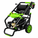 The Paddock™ Electric 3,600 PSI Pressure Washer with Hose Reel – 7.5kW 3 Phase by Paddock is a black and green pressure washer featuring wheels, a hose reel, multiple spray nozzles, and a sturdy handle. It delivers up to 3,600 PSI of cleaning power and is photographed against a white background.
