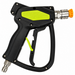 Paddock™ 5000 PSI Brass Jetting Trigger Gun featuring a black body, lime green safety lever, warning label, metal nozzle with an orange cap, and a silver quick-connect fitting at the base.