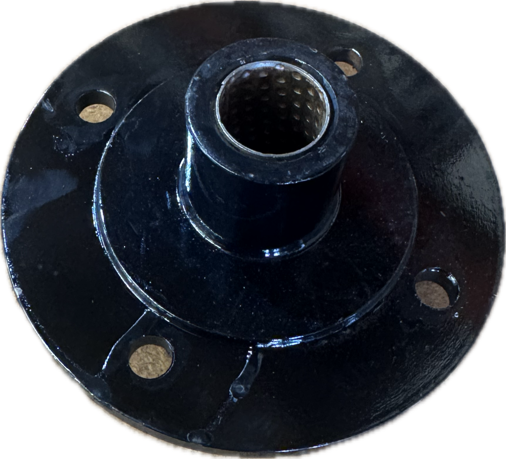 The Scintex Cart Wheels feature a black metal flange with a cylindrical center and four evenly spaced mounting holes. The center displays a mesh or perforated design, typical of replacement dump cart wheels.