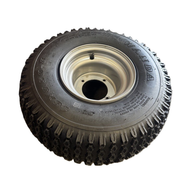 A rugged black rubber Cart Wheel by Scintex, with deep treads and a metal rim (WANDA 4.80/4.00-8), ideal for paddock trailers or as a replacement dump cart wheel, shown on a white background.