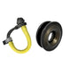 The Sherpa 4x4 Recovery Ring & Soft Shackle Bundle by Sherpa 4x4 features a heavy-duty soft shackle with a yellow sleeve and a black metal recovery ring, both designed for vehicle off-road recovery.