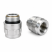 Two Scintex Swivel Fittings with threaded ends and rubber seals are displayed against a white background. One fitting stands upright to show its opening, while the other lies on its side, exposing the threaded interior. These metal pipe connectors are available in 3/4″ BSP and 1″ BSP sizes, providing secure and versatile solutions for plumbing installations.