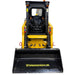 A Paddock Tracked Cabin Loader Pro with a 40hp Perkins turbo diesel engine (ex demo) is shown from the front, featuring the operator’s seat, controls, and large black bucket—ideal for heavy-duty construction tasks.