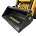 A close-up of a Paddock Tracked Cabin Loader Pro with yellow cabin, black tracks, and front bucket. Features include a 40hp Perkins Turbo Diesel engine. "PADDOCK" branding in yellow is visible. Shown as an ex demo construction equipment model.